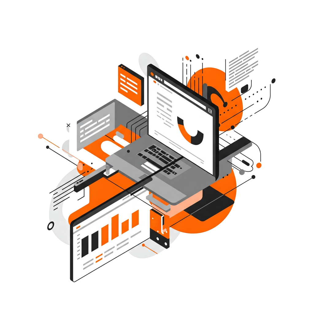 Laptop with images of graphs and various analytical data