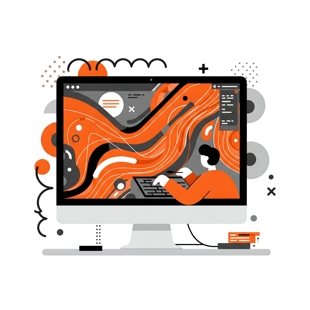 Computer monitor showing a person designing