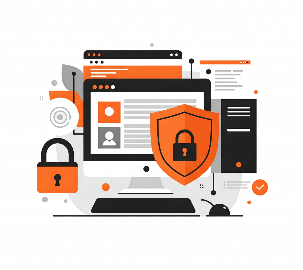 Computer screen with padlock showing a safe and secure device
